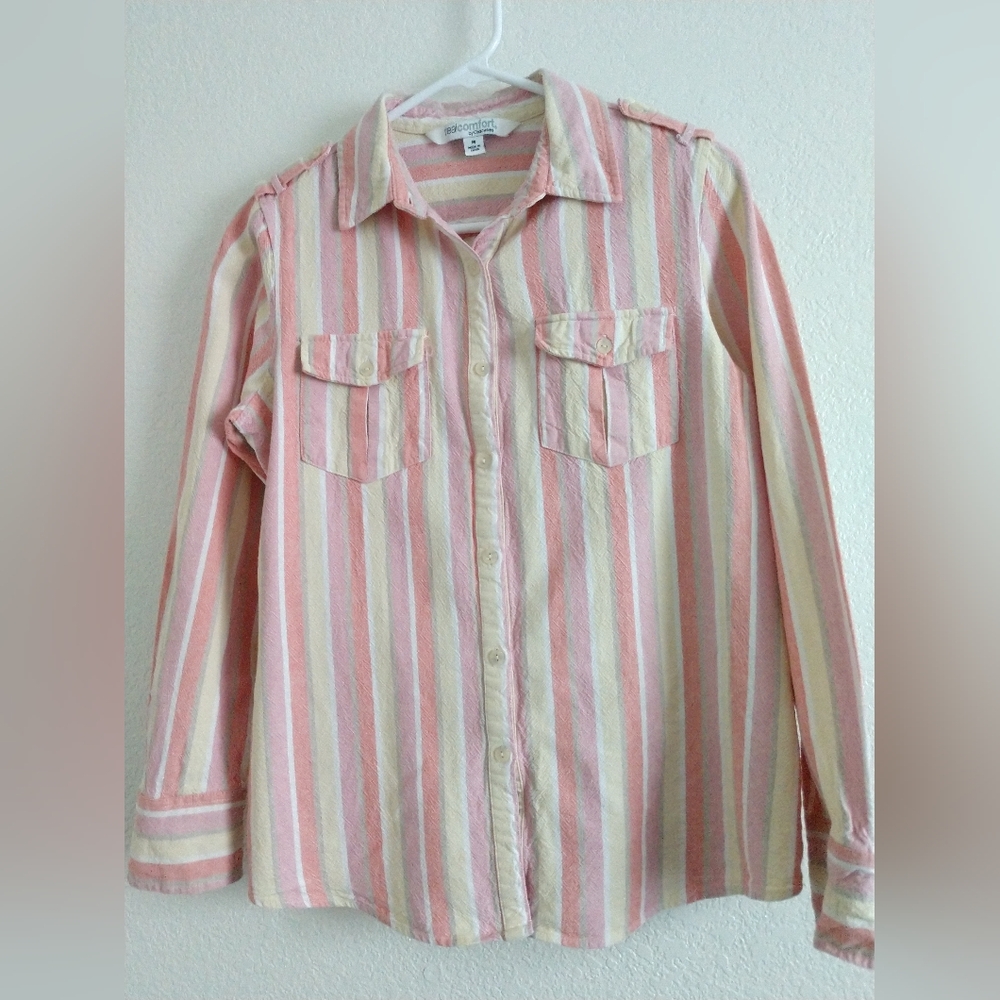 Chadwicks Real Comfort Linen Blend Striped Shirt Long Sleeve Medium Chest 36"
